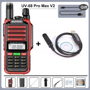 UV-68 Pro Max V2 IP68 étanche talkie-walkie 8800 mah batterie Type C UHF VHF double bande 128 canaux UV-S22 UV-98 Pro Radios rouges - Type Red-Program.Cable #A - Neuf