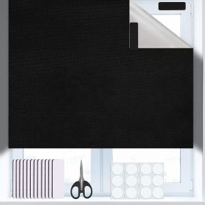 Store Occultant Portable Noir 145*300cm Avec Rev&ecirc;tement 100% Opaque, Rideaux Occultants Thermique Protection Solaire Pour Fen&ecirc;tre, Porte, B&eacute;b&eacute; Chambre, Grenier, Dortoirs - Avec Outils Complets - Neuf