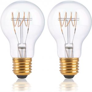 Dimmable 4w Ampoule Led À Filament Spirale E27, A60 Rétro Antique Lampe Décorative, 2200k Blanc Chaud 350lm, Verre Transparent, Lot De 2[Amp748167] - Neuf