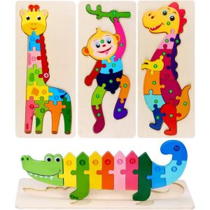 Puzzle en Bois Animaux de l'Enfant, 4PCS Jouet Bébé en 3D Puzzles Jouets Educatif Apprentissage de Puzzle à Encastrements Cadeau pour Enfant 2 3 4 ans - Neuf