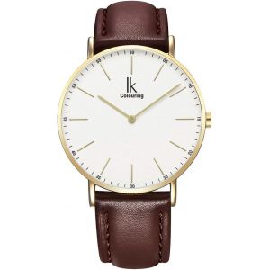 Ik Slim &Oslash;36mm Montre Hommes Femmes Ultra-Mince Bracelet Cuir.[J414] - Neuf