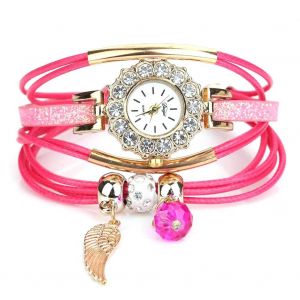 Duoya Femmes Perle Pendentif D&eacute;coration Bracelet Montre-Bracelet Cha&icirc;ne Robe Montre &Agrave; Quartz (Rose Rouge) - Neuf