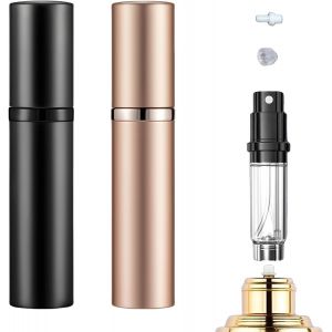 KALANKA-Vaporisateur Vide,2 Pièces Vaporisateur Parfum Rechargeable Voyage Vide,Vaporisateur Parfum pour les Voyages,les Femmes et les Hommes(5ML,Noir,Or Rose) - Neuf