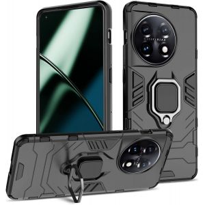 Kal-Coque Pour Oneplus 11, Etui De Protection Antichoc De Qualité Militaire, Housse Avec Anneau Support Métallique, Support De Voiture Magnétique Case, Noir - Neuf