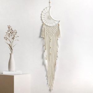 Gros attrape-rêves en macrame faites à la main, attrape-rêves avec des plumes, tenture murale, tapisserie en coton tissé pour la chambre à coucher - Neuf