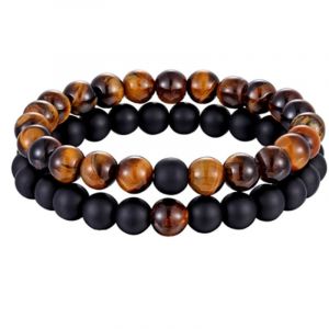 Paire De Bracelets En Pierres Naturelles Pour Femme Et Homme - Perles D'onyx Et ?il De Tigre - Tibétain Zen - Neuf
