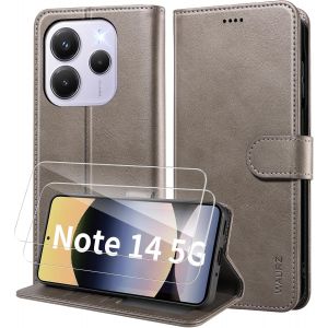 KALANKA-Coque pour Xiaomi Redmi Note 14 5G (Pas pour 4G), Etui avec 2 Verre Tremp&eacute; Porte Carte Clapet &agrave; Rabat Portefeuille Cuir Case Housse Protection Flip Cover &Eacute;tui Coque pour Redmi Note 14 5G,Gris - Neuf