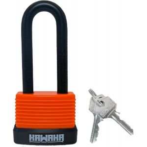 2P Lot de 2 cadenas &eacute;tanches &agrave; anse longue en aluminium avec cl&eacute; (ultra l&eacute;ger, cl&eacute;s identiques, corps en aluminium avec &eacute;tui thermoplastique) pour garage, cl&ocirc;ture, abri de jardin, cour, - Neuf