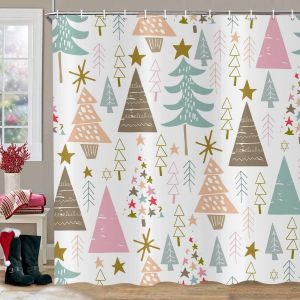 Tianyi-Rideau De Douche De Noël 180x180 Cm, Père Noël Drôle Bonhomme De Neige Arbre De Noël Lavable Rideaux De Douche De Salle De Bain Polyester Textile Imperméable Pour Baignoire Avec 12 Crochets - Neuf