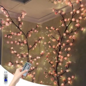 JGD-Guirlande lumineuse &agrave; DEL en forme de branche de cerisier de 1,5 m, 48 LED avec t&eacute;l&eacute;commande et 8 modes d'&eacute;clairage, d&eacute;coration murale d'int&eacute;rieur pour chambre, mariage, No&euml;l (48 LED rose - Neuf