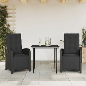 Prolenta Premium - Ensemble De Bistro 3 Pcs Avec Coussins Noir R&eacute;sine Tress&eacute;e - Neuf