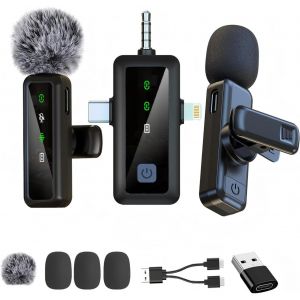 KALANKA-Microphone cravate sans fil 3 en 1, pour iPhone, Android, iPad, pour enregistrement vid&eacute;o, streaming, interview, vlog, TikTok, YouTube - Neuf