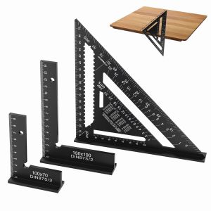 KALANKA-3PCS Equerre Charpentier, &Eacute;querre Metallique Triangulaire 180mm, Equerre Menuisier en Forme de L Aluminium 150x100mm+100x70mm, Rapporteur, R&egrave;gle, pour Charpentier, Couvreur, Ing&eacute;nieur - Neuf