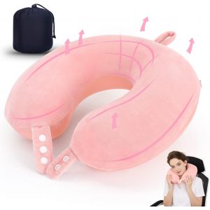 Trahoo-Oreiller De Voyage En Mousse À Mémoire De Forme Pour Soutien De La Tête, Doux Et Réglable Pour L'avion, La Voiture Et La Maison (Rose) - Neuf