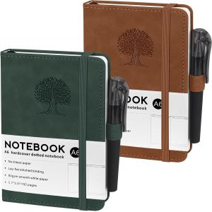 Chenquansarl-Pièces Carnet De Notes, Mini Bloc Note Avec 2 Stylos, Petit Cahier De Note A6 Petit Carnet Avec Fermeture Élastique, Carnet De Poche En Cuir Pu Pour Travail Les Réunions Marron Et Vert - Neuf