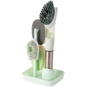 Brosse à vaisselle verte avec distributeur de savon Brosse de cuisine multifonction Brosse à vaisselle avec manche - Neuf