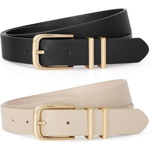 Tianyi-Lot De 2 Ceintures En Cuir Pour Femme Avec Boucle Dorée Pour Jeans Et Robes - Neuf