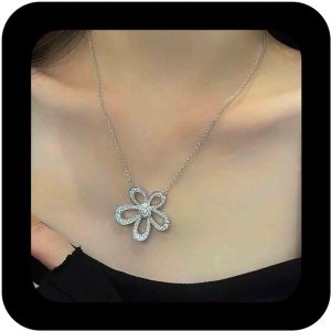 Collier Pendentif Fleur En Cristal Boh&egrave;me Collier Ras Du Cou Fleur Creuse Collier Fleur Pav&eacute;e Argent Cz Collier Cha&icirc;ne Fleur Strass Bijoux Pour Femmes - Neuf