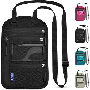 TRAHOO-Pochette Tour de Cou Voyage Bloqueur RFID Sac de Passeport pour Femme Homme Imperm&eacute;able Porte-Passeport avec Bandouli&egrave;re R&eacute;glable pour Cartes &Eacute;l&eacute;phone (Noir Fonc&eacute;) - Neuf