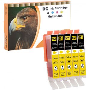 Cartouches d'encre Compatible pour Canon CLI-551 XL Y pour Canon Pixma MG6450 MG6650 MG7100 MG7150 MG7550 MX925 iP7200 iP7250 MG5400 MG5550 MG5650 MG5655 MX725 MX920 iP8750 (5 Jaune) - Neuf