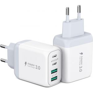 2 Pack Chargeur Secteur USB, 40W 4 Port Chargeur Repede Mural Multi USB PD et QC Bloc Chargeur USB C Chargeurs T&eacute;l&eacute;phones Portables Compatible Aves iPhone 15 Pro Max 14 13 12, iPad Pro, Galaxy(Blanc) - Neuf