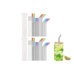 Lot De 40 Pailles R&eacute;utilisables En Acier Inoxydable Avec Embouts En Silicone Et Goupillons De Nettoyage - Neuf