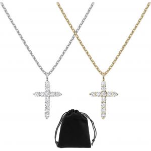 Kgabery-Lot De 2 Colliers En Forme De Croix En Diamant Avec 1 Sac De Rangement-Pour Femme-Accessoire De Port-Convient Pour Les Anniversaires Et Les Fêtes (Or,Argent),Cuivre - Neuf