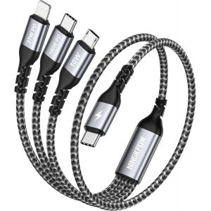 Thef-100w Câble Chargeur Multi Embout Usb C [0.5m] Cable Multi Usb Vers Usb C[100w]+Lightning[27w]+Micro[10w] Pour Iphone 16/15/14, Galaxy S24/S23, Pad Pro/Mini, Macbook Pro/Air - Neuf