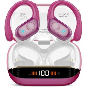 Ecouteurs Bluetooth sans Fil, Ecouteur Bluetooth 5.4 Stéréo avec ENC Réduction de Bruit Mic, 75H de Lecture Oreillette IP7 Étanches Casque sans Fil pour Sport et Running, Or Rose - Neuf