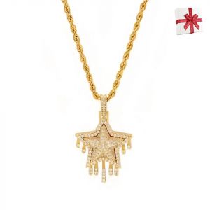 Collier Meilleur Zircon Pentagramme Goutte D'eau Pendentif Hip Hop Chaîne De Clavicules Homme Femme Plaqué Or - Neuf