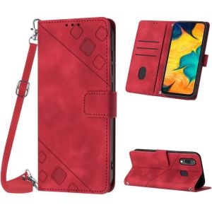 Te-Coque Pour Samsung Galaxy A20/A30/M10s, Pu Leather Flip Portefeuille &Eacute;tui En Cuir, [3 Porte Cartes] [Fermeture Magn&eacute;tique] [Bandouli&egrave;re R&eacute;glable] Coque Pour Samsung A20 - Rouge - Neuf