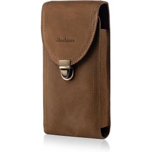 acdsgd-HUAHZIMAO &eacute;tuis de Ceinture pour T&eacute;l&eacute;phones Portables, Homme Cuir V&eacute;ritable de Sacoche Ceinture Clip Telephone Homme Pochette iPhone15 Pro Max,15Plus, 14 13 12 11 XS Max-R&eacute;tro Marron - Neuf