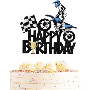 Mevronisshop-Moto Happy Birthday Cake Topper Glitter F&ecirc;te D'anniversaire Enfant D&eacute;coration De G&acirc;teau Cupcake Motocross Dirt Bike Sport Torte Dekoration Gar&ccedil;on Homme - Neuf