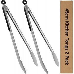 PATB-Lot de 2 pinces à barbecue en acier inoxydable - 45 cm de long - En métal - Poignée en silicone résistante à la chaleur - Verrouillable - Pour cuisiner, griller, buffet, barbecue - Neuf