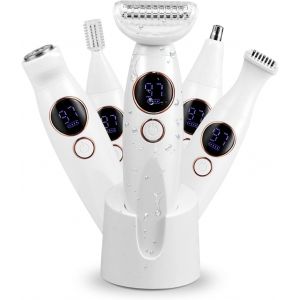 Oayew-&Eacute;pilateur Pour Femme, Rasoir Intime Sans Fil 5 En 1 Pour Femme, &Eacute;tanche Ipx7, Rasoir &Eacute;lectrique, Tondeuse Intime Avec Station De Charge, Tondeuse Bikini Pour Aisselles, Jambes, Visage, Nez - Neuf