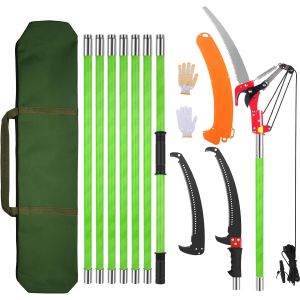 NouvelHorizonstore-Coupe Branche T&eacute;lescopique 8m: Scie Telescopique Elaguer 2 en 1,7 Manche T&eacute;lescopique | 2 Lames de Scie | Sac de Transport, Scie d'&eacute;lagage Pour &Eacute;lagage Palmiers Arbustes (Vert) - Neuf