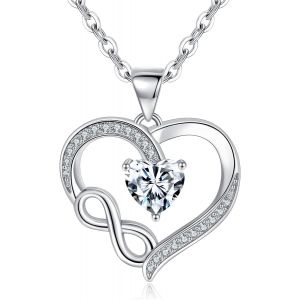 Collier Femme Collier Infini Coeur¿Argent Sterling 925 Collier Avec 5a Blanc/Rouge Zircone Cubique¿Cadeaux Bijoux Pour Elle¿Noël Anniversaire Saint Valentin Fête Des Mères - Neuf