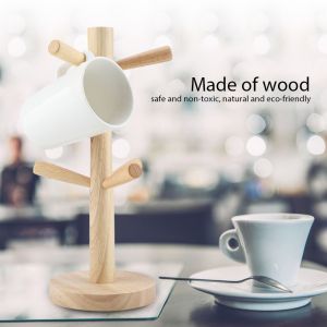 Hjlian Etagere De Rangement Pour Tasses En Bois Naturel Avec Six Supports Pour Egoutter Les Tasses - Neuf