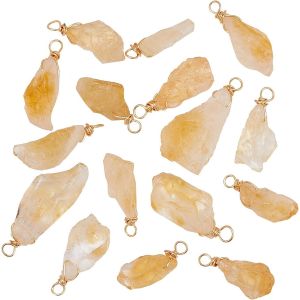 Kal-Pcs Pendentifs En Citrine Naturelle Véritable Plaqué Or 18k Pendentifs Enroulés En Fil De Citrine Pendentifs En Pierre De Roche De Citrine Pendentifs En Cristal Irrégulier - Neuf
