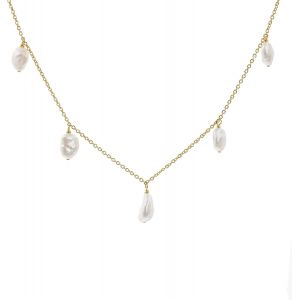 Collier À Pendentif Avec Cinq Perles De Culture D'eau Douce,Forme Baroque De Keshi - Chaîne Et Pendentif En Argent Sterling 925 Plaqué Rhodium Ou Or 18k 38 À 45 Cm - Neuf