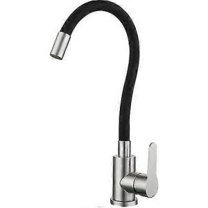 Robinet de cuisine &agrave; m&eacute;moire de forme, &eacute;vier incurv&eacute; en silicone noir, robinet chrom&eacute;, rotation &agrave; 360&deg; - Neuf