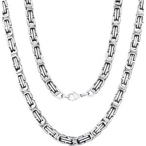 Kal-Collier Homme Cha&icirc;ne Byzantin En Acier Inoxydable,Largeur 4mm Collier Biker Homme M&eacute;canicien Style 18-30"" Collier Bicolor&eacute; Argent/Or/Noir Solide Collier Cha&icirc;ne De Roi Byzantin - Neuf