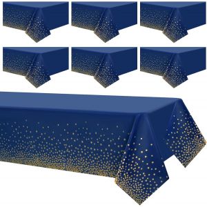 Chenquansarl-6 Paquets Nappes &Agrave; Pois Nappes De Table 54 ""X 108"" Nappes &Agrave; Pois Bleus Et Dor&eacute;s Nappes Rectangulaires De F&ecirc;te Nappes Imperm&eacute;ables Jetables Nappes De Table &Agrave; Pois Confettis Pour F&ecirc;te, Piq - Neuf