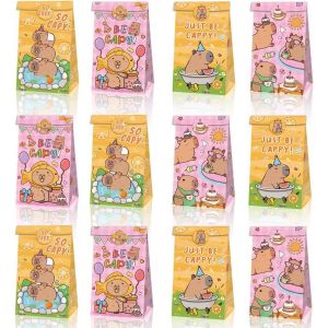 Sac Cadeau Capybara Sacs Papier Anniversaire Sac de Bonbon Capybara Sachet en Papier Enfant Sacs de Cadeaux avec Autocollant Boîtes de Fête 12 Pièces - Neuf