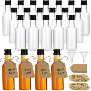 Jexnovashop-Lot De 18 Mini Bouteille De Liqueur, 50 Ml Bouteilles Vides R&eacute;utilisables, Petite Bouteille Plastique Avec 2 Entonnoirs, 20 &Eacute;tiquettes Et 20 M De Ficelle De Chanvre, Pour Mariages Et F&ecirc;te - Neuf