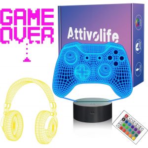 Lampe Cadeaux Gamepad, 3d Illusion Veilleuse Avec T&eacute;l&eacute;commande + Minuterie 16 Couleur Changeante Casque Lampe De Bureau Enfants Gamer Room Decor Cadeau D'anniversaire Pour Gar&ccedil;ons Hommes - Neuf