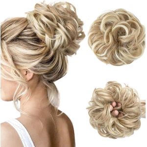Postiche Chignon Cheveux Grande Postiches Boucl&eacute;s Ondul&eacute;s Chouchou Cheveux Naturel Faux Chignon Elastique Pour Femmes Fille (Blonde Sale) - Neuf