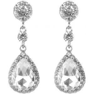 Boucles D'oreilles Femme Forme Goutte D'eau Pendentif Larme Plaqué Argent Blanc Avec Coupe Zircone Cubique Cristaux Bijoux Pierced Boucles D'oreilles Mariage Bal De Promo Bijou.[X3062] - Neuf