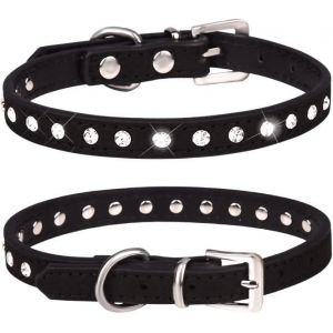 Kal-Collier En Daim Élégant Et Étincelant Avec 1 Rangée De Strass Pour Petit Animal De Compagnie, Chat, Chien, Chiot (S, Noir) - Neuf