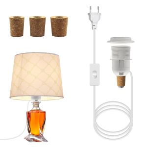 Kalanka-Adaptateur De Lampe E27, Douille E27 Avec Cable Et Interrupteur 240 Cm, Kit Lampe De Bouteille, Support Lampe Bouteille, Diy Lampe De Bouteille, 3 Tailles De Bouchons, Pas D'ampoule, Abat-Jou - Neuf